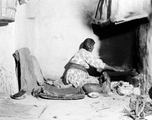 Blanch Tewanima making piki-Shungopavi Village, Second Mesa. June 28, 1944. HCPO.PH.2003.1.HH3.27