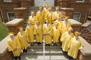 The 1965 Golden Graduates on the Steps of Old Main, May 9, 2015. Photo courtesy of David Slipher, Alumni Relations.