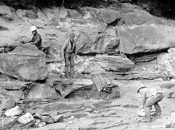 [NAU.PH.96.3.25.36] Jan. 28: Building trail at head of Carbonate Canyon with valuable fossil specimens.
