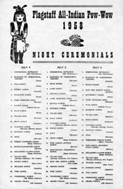 Image of list of dances and performances for the nighttime ceremonials at the Pow Wow