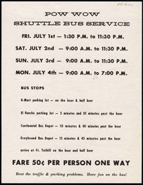 Image of Pow wow Shuttle Bus Schedule, undated.