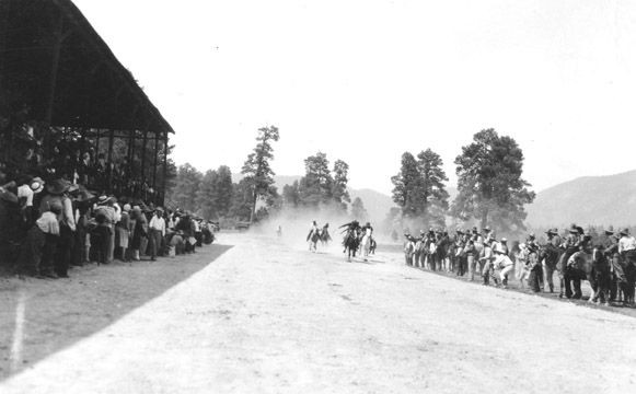 Image of Horse race at Indian Pow Wow, Flagstaff, Arizona, ca. 1930