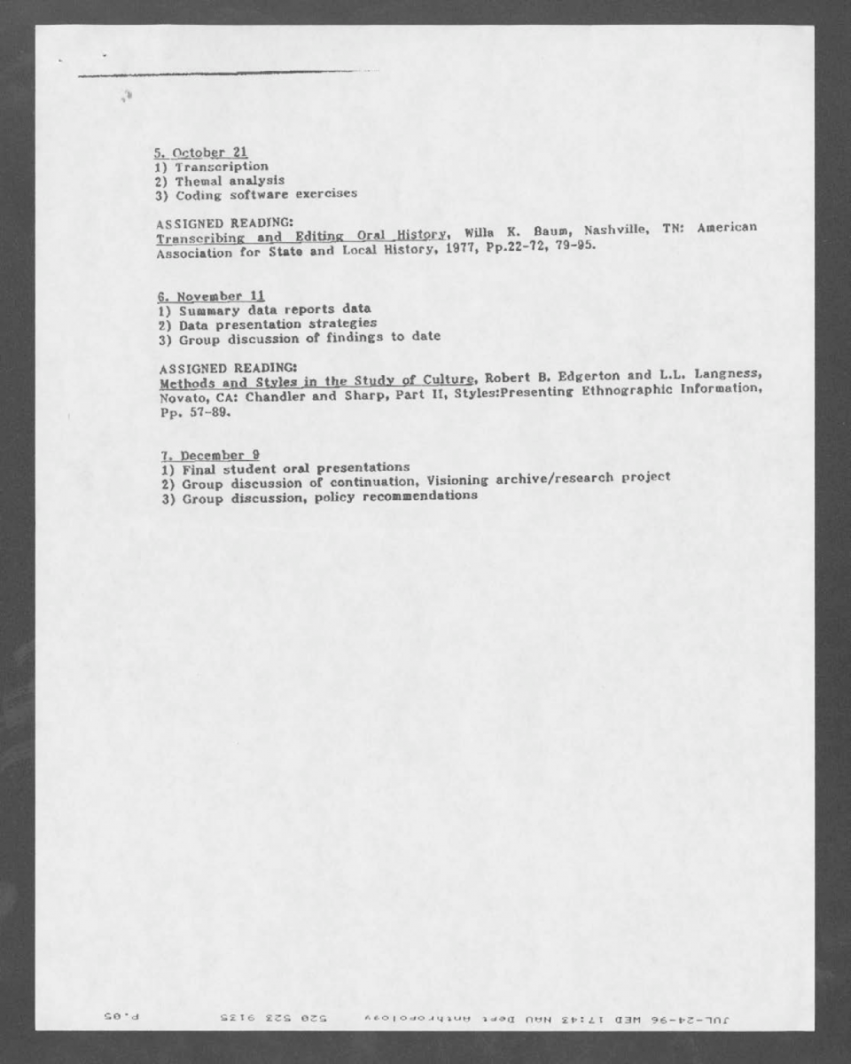 Syllabus for Anthropology 599: Community Ethnography at Northern Arizona University, Fall 1996 (page 3)