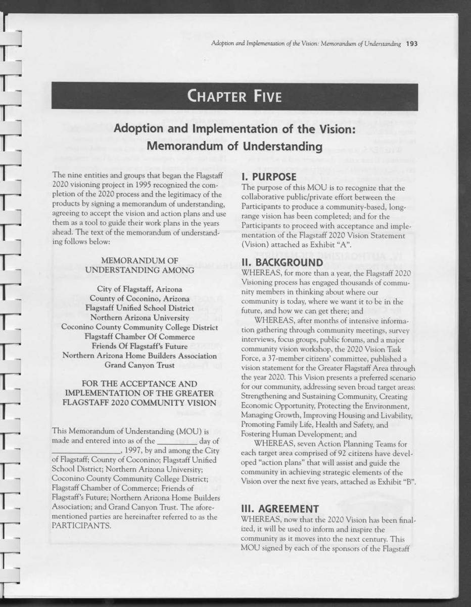 A Vision for our Community (Chapter Five, MOU, page 193)