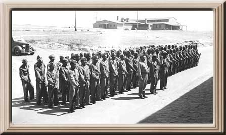 Navajo Code Talkers in formation at Camp Pendelton, California. NAU.PH.413.1220  Philip Johnston  ca. 1940. (detail)